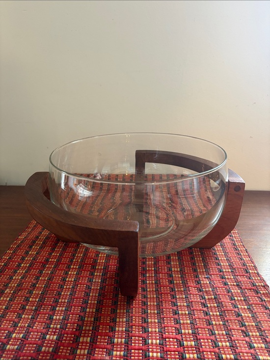 Gailstyn Sutton Other - VINTAGE Gailstyn-Sutton - MCM Glass Serving Bowl Nestled in a Teak Wood Cradle